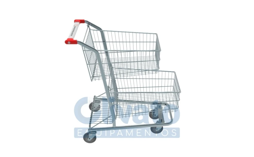 Carrinho de Supermercado 130 litros com 2 cestos