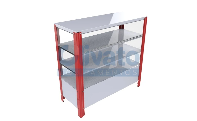 Balcão Vitrine Flex - Tampo em Aço - Prateleira Aço